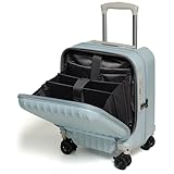 [プロエボ] スーツケース フロントオープン 機内持ち込み 33L 外せるキャスター ドリンクホルダー キャリーケース キャリーバッグ TSAロック ダイヤル サスペンション ストッパー ダブルキャスター 10005 1～2泊 3.42kg 33L 3辺合計104cm ([em34] エンボスセレストブルー/SSサイズ / 1～2泊前後対応)
