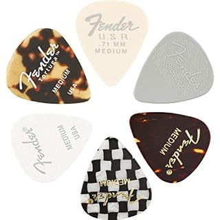 Fender© »351 Material Medley Picks » Médiators pour Guitare et Basse – Diverses couleurs et matériaux – Medium – Set de 6 - Les Beatles, Paul McCartney, John Lennon, RIngo Starr, George Harrison