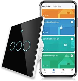 MoesGo WiFi 2.4GHz Smart Light Touch Switch, Neutral Wire Required, Compatible with Smart Life Tuya App and Smart Home RF433, Voice and Remote Control via Alexa and Google Home, Timer, 1/2/3 Gang