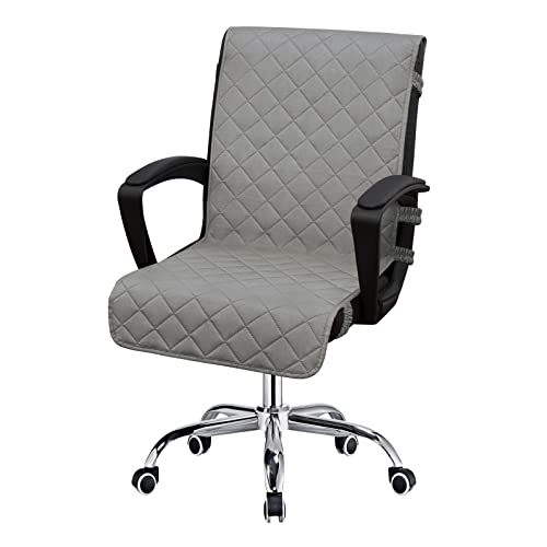 Easy-Going Reversible Office Chair Cover Water Resistant Dining Chair Cover Soft Desk Computer Chair Slipcover with Anti-Slip Buckle for Armchair or Armless Chair (Large, White/White) Large