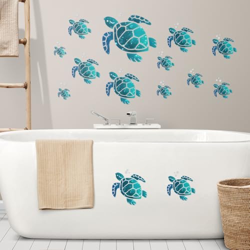 15 Stück Meeresschildkröten-Vinyl-Wandaufkleber, Wasserschildkröte Unter Dem Meer, Fliesenaufkleber Bad Wasserdichte Schildkröten Aufkleber für Badezimmer, Schlafzimmer, Wohnzimmer, Toilette