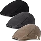 SATINIOR 3 Pieces Men Flat Cap Newsboy Caps Adjustable Cadet Cap Ivy Cap Cabbie Flat Cap (Black, Grey, Coffee)