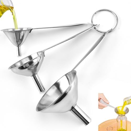 3 Pieces Kitchen Funnel, Hip Flask Funnel Stainless Steel Small Funnel