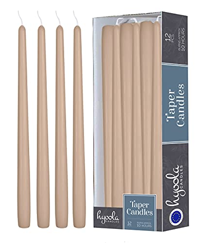 Hyoola 12 Pack Tall Taper Candles - 12 Inch Sahara Beige Dripless, Unscented Dinner Candle - Paraffin Wax with Cotton Wicks - 10 Hour Burn Time