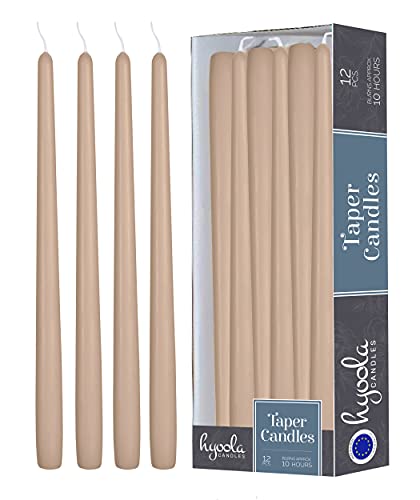 12 Pack Tall Taper Candles - 12 Inch Sahara Beige Dripless, Unscented Dinner Candle - Paraffin Wax with Cotton Wicks - 10 Hour Burn Time