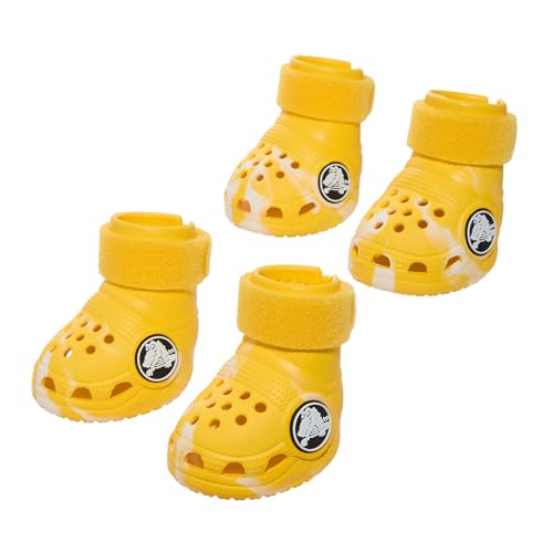 BarkBox Yellow Crocs Dog Shoes – Set of 4 Glow-in-The-Dark Dog Booties with EVA Foam, Adjustable Strap & Non-Slip Sole – Comfortable Paw Protection for Small Breeds (15–25 lbs)