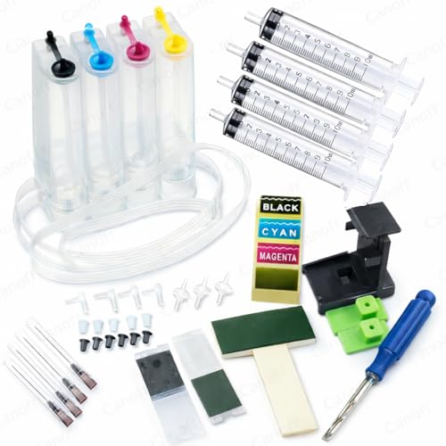 Image of CANOFF CISS Ink Tank Refill Kit Compatible with Canon 810 /811, 740 /741, 745 /746 Black & Color Cartridges|CMYK Ink,Syringes, Rubber Pads & Tools Universal Printer Maintenance System Packs