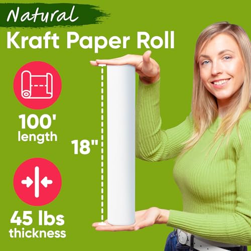 Image of USA Made 18 inch x 1200 inch White Kraft Paper Roll, 45 lbs Thickness, American Quality Colored Kraft Paper for School, Bulletin Board Paper Roll - Odorless, Non-Toxic, Safe for Kids | American Quality Colored Kraft Paper for School, Bulletin Board Paper Roll - Odorless, Non-toxic, Safe for Kids