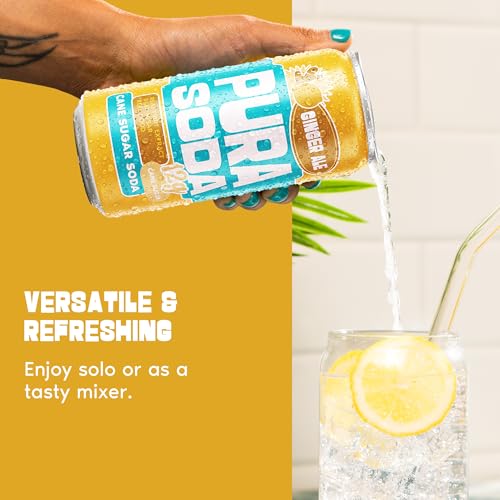 Image of PuraSoda Ginger Ale - 12g Pure Cane Sugar Soda, 10 Fl Oz, Pack of 12 | Real Ginger Extract, Non-Gmo Vegan, No Stevia Or Artificial Sweeteners, 12g Cane Sugar, 10 Fl Oz Cans