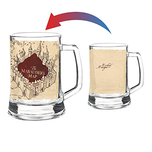 Harry Potter – Marauder’s Map – Mischief Managed Quote - 16 oz Pint Size Glass Morphing Mugs Color Changing Clue Mug – Full Image Revealed When COLD Liquid Is Added