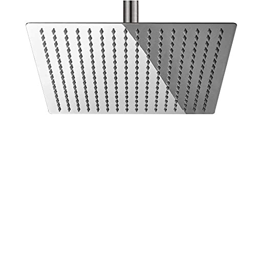 BESy 12 Inch Rain Shower Head 12 Square Rainfall & High Pressure Stainless Steel Bath Shower Head 1/16 Ultra Thin Waterfall Full Body Coverage with Silicone Nozzle Polished Chrome