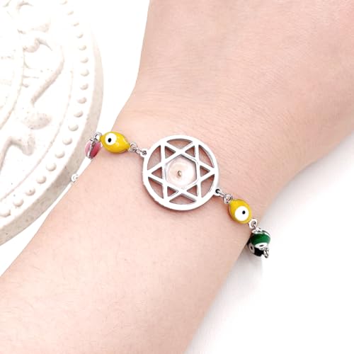 Image of Multi-color Evil Eye Bracelet, Round Star /Triangle /Heart /Round Mountain Faith Seed Charm Adjustable Jewelry for ladies Religious Gifts