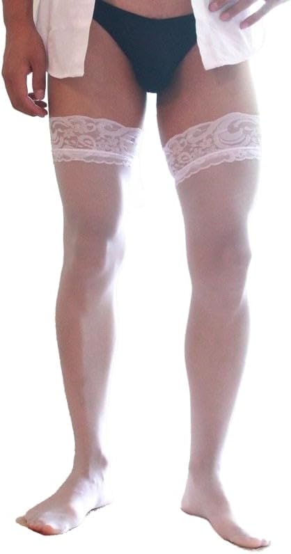 Manguo Mens Lace Top Thigh High Stockings Over Knee Antiskid Fishnet Sissy Long Socks for Men