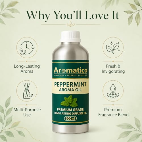 Image of AROMATICO Peppermint Diffuser Oil with Strong, Long-Lasting Aroma for Homes, Offices & Showrooms | Aromatherapy, Diffusers, Air Purifiers, Vaporizers - 500ML