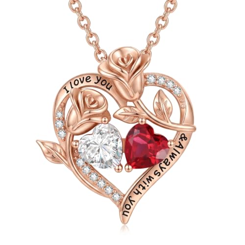 Liorabelle Rose Gold Plated Birthstone Necklace for Women Heart Apr Jul