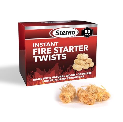 Sterno Instant Fire Starter Twists, 50 Count – Natural Wood Charcoal Fire Starter for Grills, Fire Pits, Campfires & Fireplaces, Odorless Indoor Outdoor