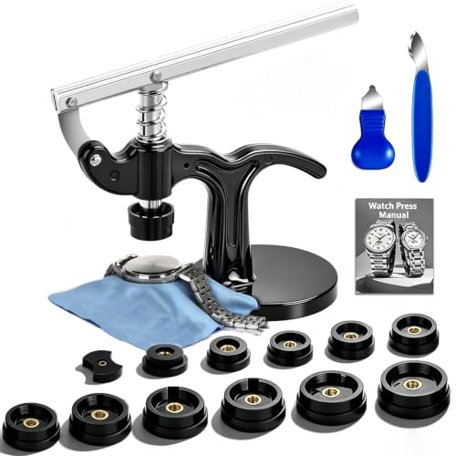Image of EasyTime Watch Press Tool Set: 16PCs Watch Repair Kit with Operation Manual | for Case Back Open & Battery Replacement - Crystal Press with Case Opener for Size 18 to 50 mm
