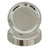 HiEnjoin 50PCS Silver Paper Plates, Disposable Foil Silver Cake Dessert Plates Glitter Tableware Party Supplies for Dinner Wedding Anniversary Birthday Bridal Shower Decorations