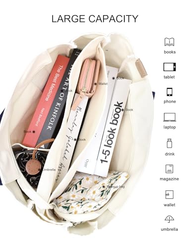 Image of TeeYee 16oz Canvas Tote Bag Casual Multi pockets Handbags Large Capacity Shopping Shoulder Bag with Pocket Bags Work Purses