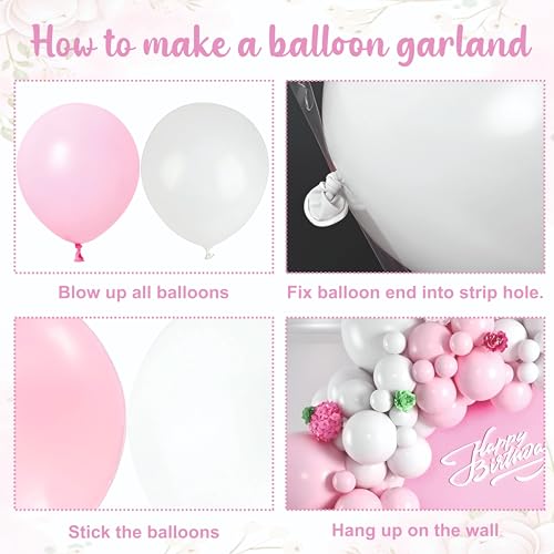 Image of Pink and White Balloon Garland Kit, 48 Pieces, Party Decoration Set with Gold Accents