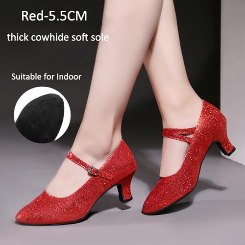 Women’s Ballroom Latin Dance Shoes, Glitter Leather Closed Toe Heels Shoes Cowhide Sole for Indoors2