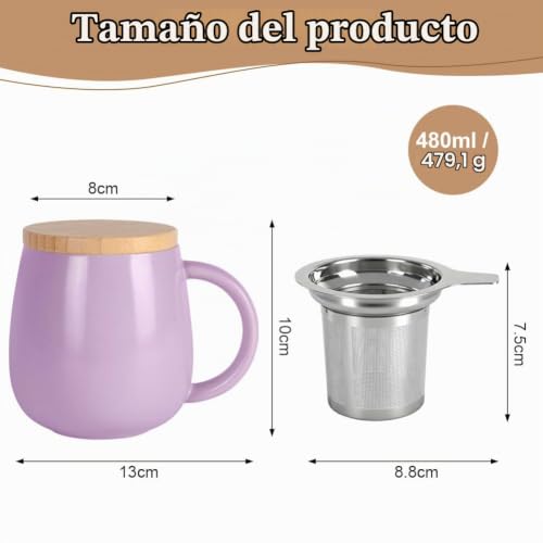 Miniatura 2 de Aoote Taza Infusiones Con Tapa Y Filtro Taza De Té De Cerámica,480 Ml Tetera Infusiones Tazas De Te,Apto Para Lavavajillas,Juego De Taza Infusiones Para Uso Familiar,Oficina,Hogar,Aniversario Regalos