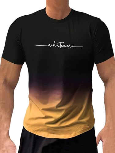 SweatyRocks Men's Color Block Letter Print T-Shirt Crew Neck Short Sleeve Summer Tee Tops Multicolor Medium