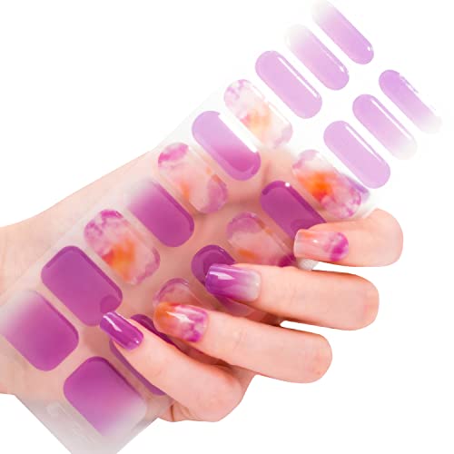 Makartt Semi Cured Gel Nail Strips Gel Nail Polish Sticker Gel Nail Stickers Glossy Full Nail Wraps For Women With Nail File, Nail Wipe And Wood Stick Easy & Quick Nail Art 20 Strips（Fantasy Violet） #TOP16