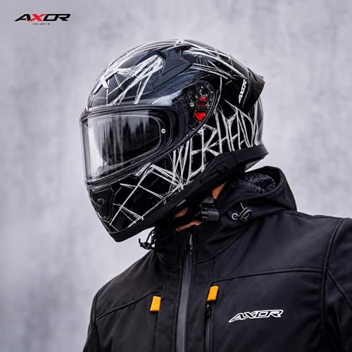 Image of Axor Apex Marvel Spiderman Full Face Bike Helmet -ECE, ISI & DOT Certified, High Impact ABS Shell, Advanced Ventilation, Anti-Scratch Visor, Premium Comfort Fit - Black, L