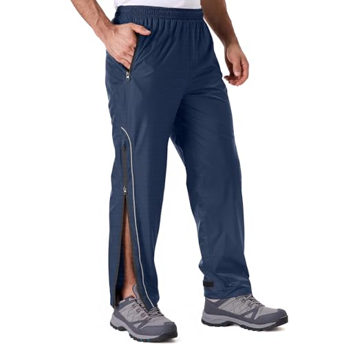Men's Rain Pants Full Zip Waterproof Rain Over Trousers Lightweight Windproof for Outdoor Hiking Golf Work（1093 Blue S）
