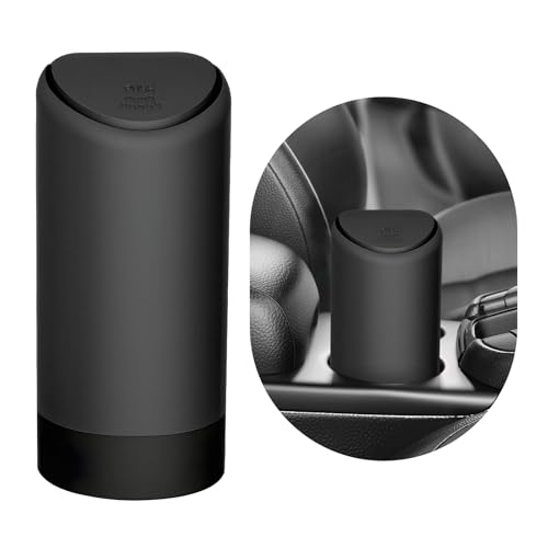 Image of Mni Car Trash Can with Lid, Portable Silicone Auto Garbage Container for Cup Holder, Multipurpose Trash Bin for Car Home Office, Waterproof Leakproof Small Vehicle Trash Can (Black)