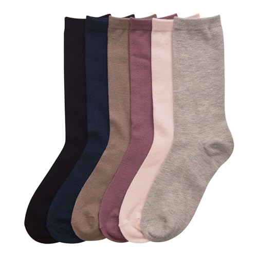 COUVER Women Comfort Crew Socks, Size 9–11, 6-Pack - Solid Color