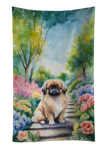 Caroline's Treasures Pekingese Spring Path Kitchen Towel Dish Cloths Guest Hand Towel Decorative Bathroom Towel for Face,Tea, Dishcloth, Kitchen and Bath