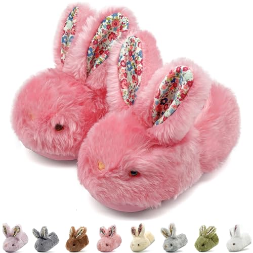 Duovodu Toddler Slippers Girls Boys Kids Bunny House Slipper Winter Cute Rabbit Slippers Warm Soft Plush Fuzzy Slippers Indoor Non-Slip Animal Cartoon Slippers