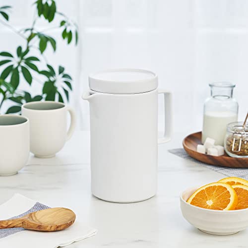 Pinky Up Jona Teapot, Modern Ceramic Loose Leaf Tea Infuser With Lid And Gold Infuser Basket, Set Of 1 42 Oz White Stoneware #TOP3