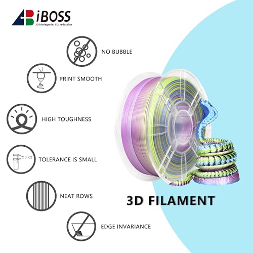 Image of iBOSS Silk PLA Plus Filament 1.75mm, Tri Color Yellow Purple Blue Co-Extrusion Material Dimensional Accuracy + /-0.02mm, 1kg /2.2lbs 3D Printing Filament Fit for Most FDM 3D Printers