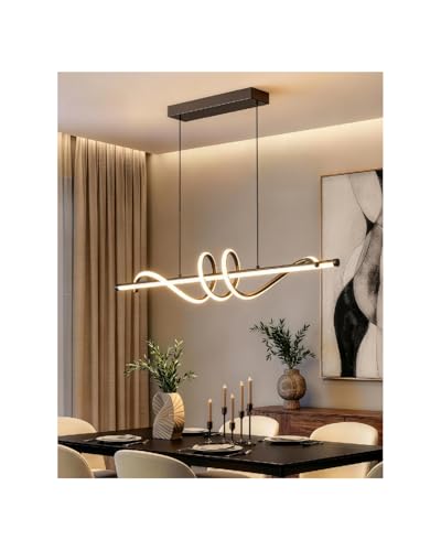 LannlKer 39.4in Linear Pendant Light, Led Chandelier Dimmable with Remote Control, 3000K-6000K Adjustable Color Temperature Island Light, Dining Room Light Fixture for Kitchen, Living Room