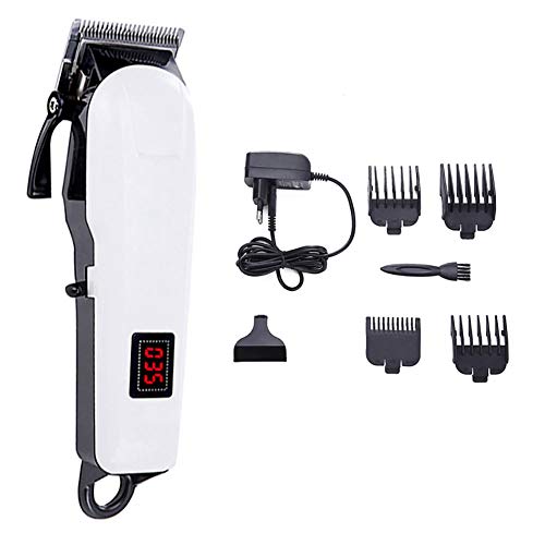 JKLJKL Electric Hair Clippers, Professional Hair Trimmer for Men, Cordless Haircut Kit Suitable for Home Daily Use LCD Display Barbershop,White