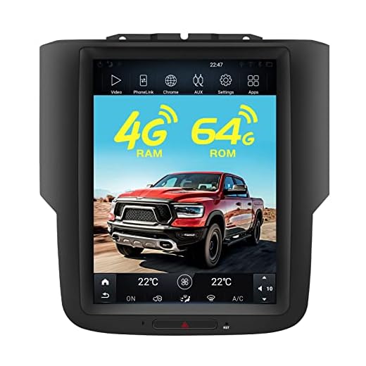 Car Radio Stereo for Dodge Ram 2013-2018 1500 2500 3500 10.4 Inch T Style Built in Carplay/Android Auto Head Unit 4G RAM 64G ROM