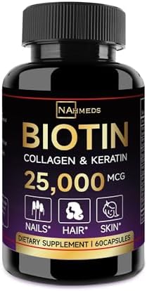 Biotin Hair Skin & Nails Vitamins – 25,000 mcg Biotin with Collagen, Keratin & Hyaluronic Acid – Supports Healthy Hair, Radiant Skin & Strong Nails – Unisex Supplement – 60 Capsules