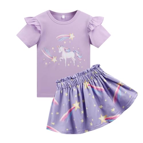 Image of Akyzic Little Girl Skirt Outfit Two Piece Spring Summer Outfit Butterfly Dress Cat Print Skirt Toddler Girl Outfit Set