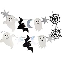 Halloween Banner – 2M Ghost & Bat Bunting Garland | Glitter Stars, Moons & Spider Webs | Pre-Strung Halloween Party Decoration for Kids, Classrooms & Home