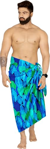 HAPPY BAY Men's Summer Long Vacation Sarong Beachwear Holidays Wrap Lava Lava Beach Cover Up Sarongs for Men One Size Admiral, Leaves