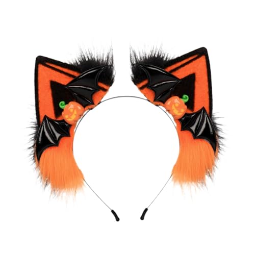 TISHITA 猫耳ヘッドバンド コスプレギフト 仮装ステージパフォーマンス用ヘアフープ, オレンジ ブラック