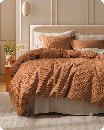 Bedsure Cotton Duvet Cover Queen - 100% Cotton Waffle Weave Hazel Duvet Cover Queen Size, GentleSoftTM and Breathable Bedding Set for All Season, 3 Pieces, 90"x90"