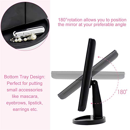 Fascinate Trifold Lighted Makeup Mirror 3 Color Lights 72 Leds Makeup Vanity Mirror With 10X/3X/2X/1X Magnification, Cord & Cordless, 180°Rotation Portable High-Definition Cosmetic Mirror (Black) #TOP4