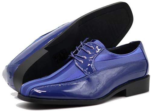 Image of BMY Men's Striped Satin Matching Patent Upper Oxfords Formal Dress Shoes