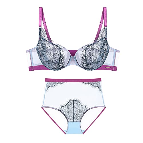 Soutien-gorge armatures push-up WENJUN galbe parfait et string en maille bleu
