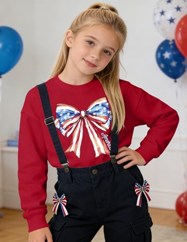 Image of Ithalt Kids USA Sweatshirt Boys Girls 4th of July Shirt American Patriotic Pullover with Embroidered Side Slits 5-14y