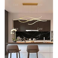 Lampara Araña Techo Dorada Lzz Lámpara moderna llevó lámpara de mesa de comedor creativa araña rectangular con control remoto ajustable techo dormitorio sala de estar luz (Dorado)